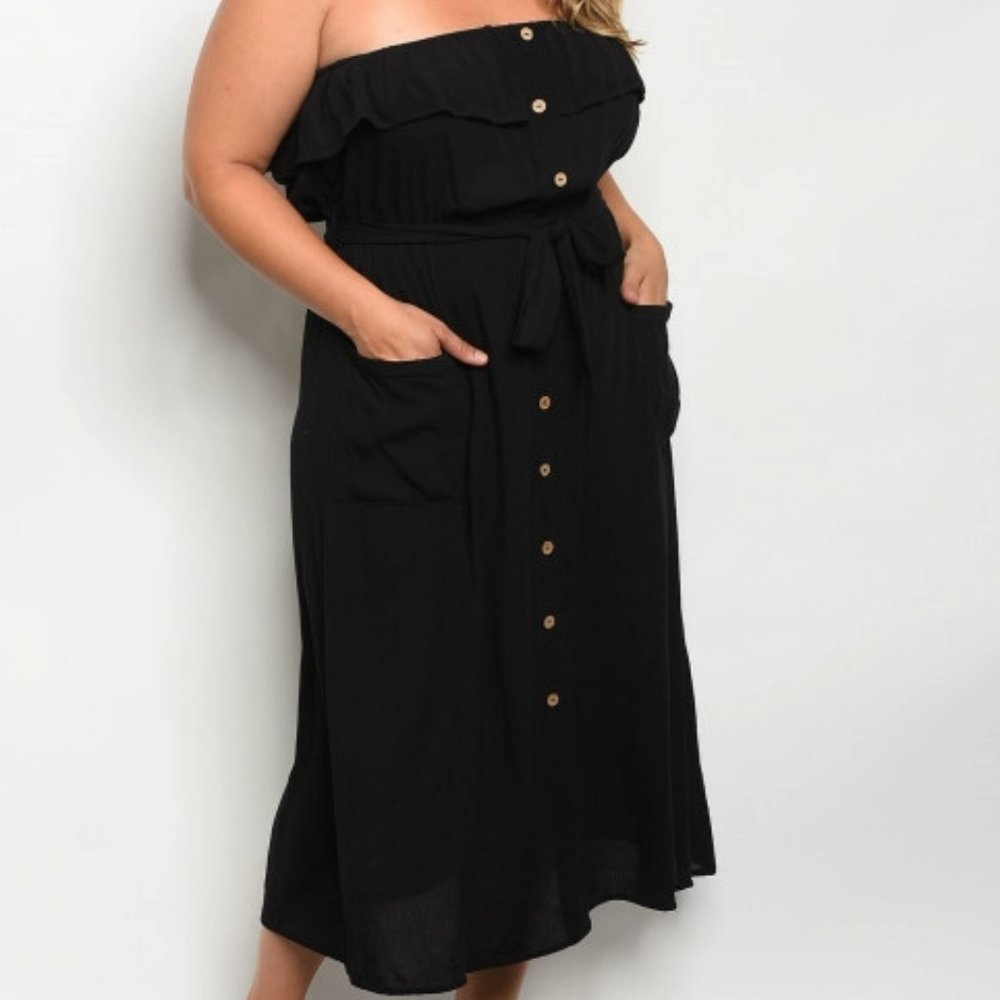 Strapless Ruffled top midi Dress